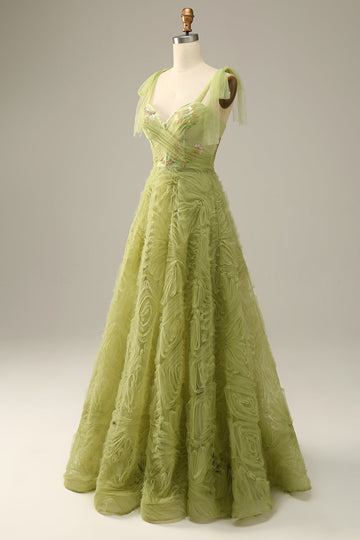 Vestido de Graduación Verde Claro A-Línea Con Bordado